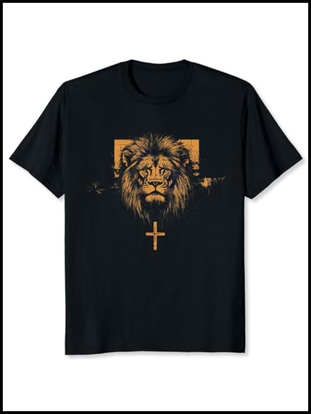 Lion of Judah Cross Graphic Christian T-Shirt Men Crew Neck Short Sleeve